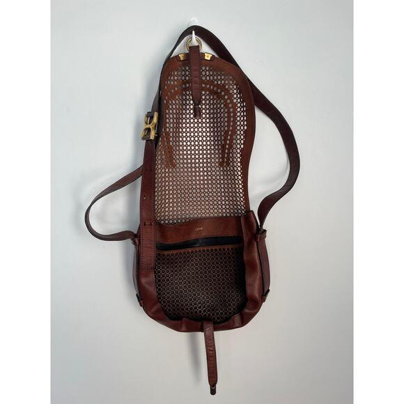 Chloe‎ Crossbody Bag Women Brown Perforated Leather Saddle Flap - Picture 4 of 11